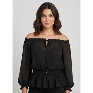 INC International Concepts Black Off Shoulder Smocked Peplum Blouse XXL